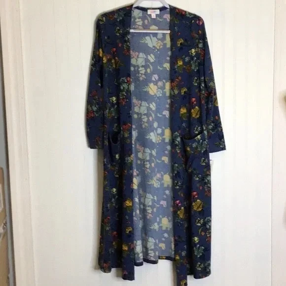 LuLaRoe | Sarah Cardigan Duster Sweater Blue/Fall Floral Medium - Picture 12 of 12